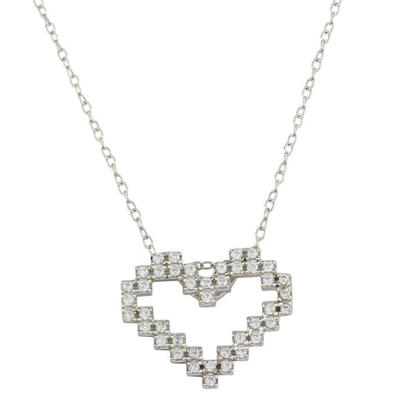 Silver 925 Rhodium Plated Digital Heart Necklace with CZ - STP01614 | Silver Palace Inc.