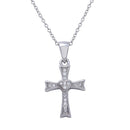 Silver 925 Rhodium Plated Small Cross Pendant with Heart Center and CZ - STP01617 | Silver Palace Inc.