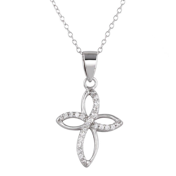 Silver 925 Rhodium Plated Open Cross Pendant Necklace with CZ - STP01622 | Silver Palace Inc.