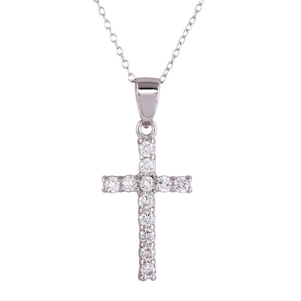Silver 925 Rhodium Plated CZ Cross Pendant Necklace - STP01624 | Silver Palace Inc.