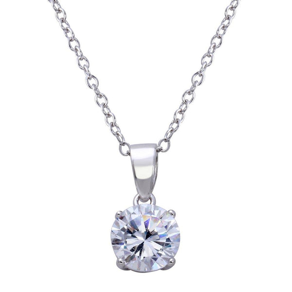 Silver 925 Rhodium Plated Round Clear CZ Stone Pendant Necklace - STP01627RH | Silver Palace Inc.