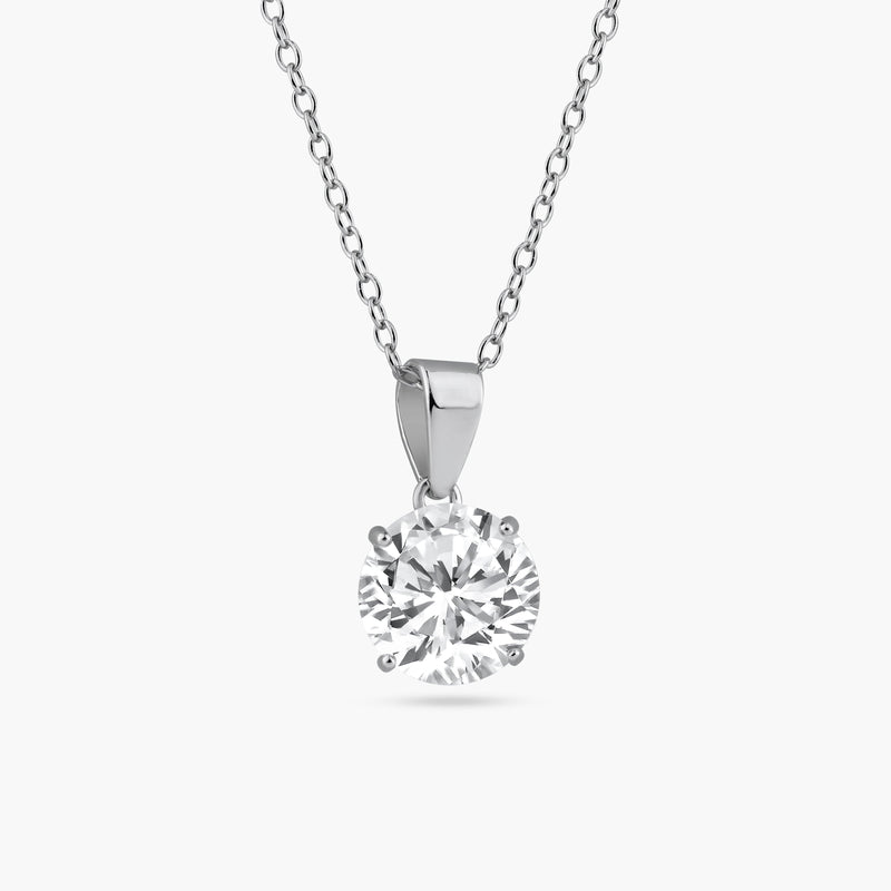 Silver 925 Rhodium Plated Round Clear CZ Solitaire Necklace - STP01628RH