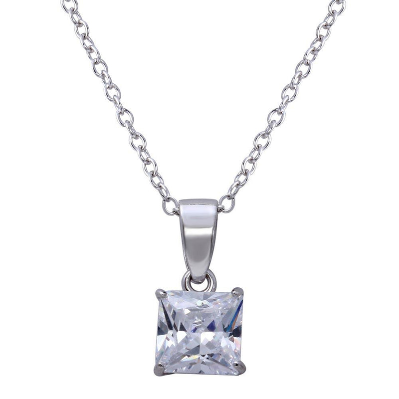 Silver 925 Rhodium Plated Clear CZ Stone Pendant Necklace - STP01629RH | Silver Palace Inc.