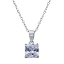 Silver 925 Rhodium Plated Clear Square CZ Stone Pendant Necklace - STP01630RH | Silver Palace Inc.