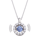 Silver 925 Rhodium Plated Open Round Dancing Blue CZ Pendant Necklace - STP01632BLU | Silver Palace Inc.