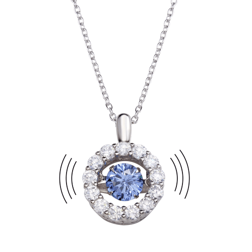 Silver 925 Rhodium Plated Open Round Dancing Blue CZ Pendant Necklace - STP01632BLU | Silver Palace Inc.