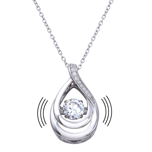 Silver 925 Rhodium Plated Open Teardrop Necklace with Dancing CZ - STP01635 | Silver Palace Inc.