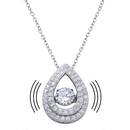 Silver 925 Rhodium Plated Open Teardrop Pendant Necklace with Dancing CZ - STP01636 | Silver Palace Inc.