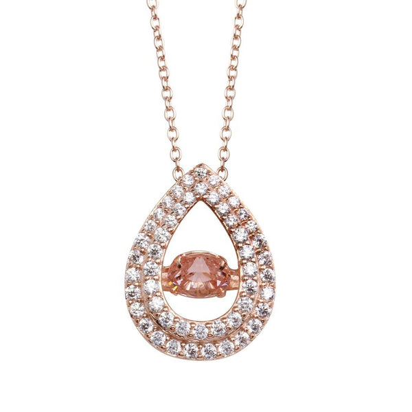 Silver 925 Rose Gold Plated Open Teardrop Pendant Necklace with Dancing CZ - STP01636RGP | Silver Palace Inc.