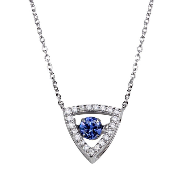 Silver 925 Rhodium Plated Open Triangle Pendant Necklace with Dancing CZ - STP01639BLU | Silver Palace Inc.