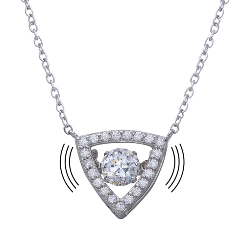 Silver 925 Rhodium Plated Open Triangle Pendant Necklace with Dancing CZ - STP01639 | Silver Palace Inc.