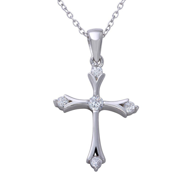 Silver 925 Rhodium Plated Medium Cross Pendant Necklace with CZ Stones - STP01645 | Silver Palace Inc.
