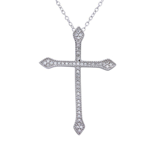 Silver 925 Rhodium Plated Cross Pendant with CZ - STP01646 | Silver Palace Inc.