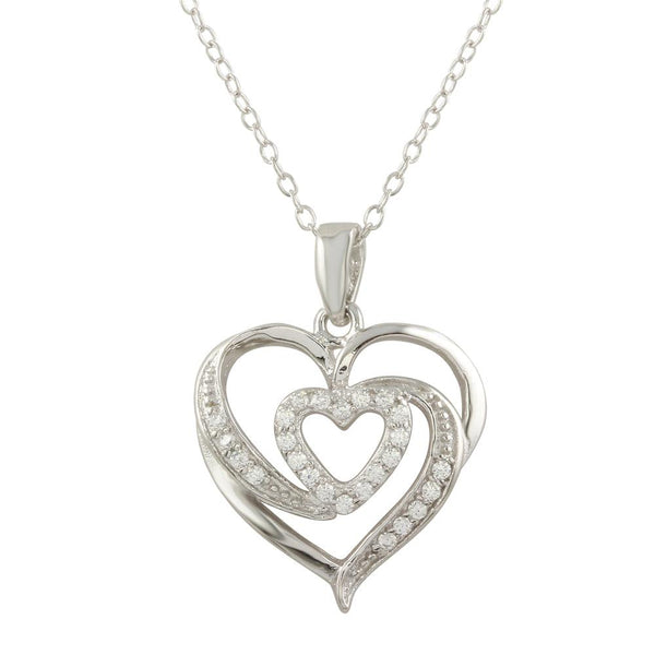 Silver 925 Rhodium Plated Heart Pendant Necklace with CZ - STP01658 | Silver Palace Inc.