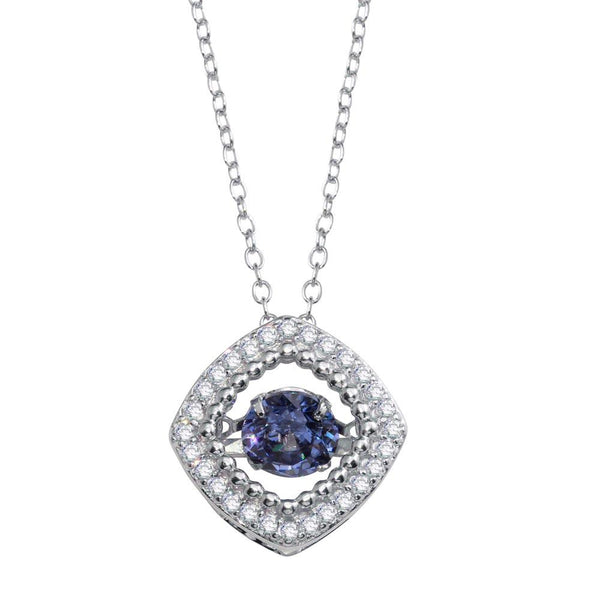 Silver 925 Rhodium Plated Open Rhombus Necklace with Dancing CZ - STP01659BLU | Silver Palace Inc.