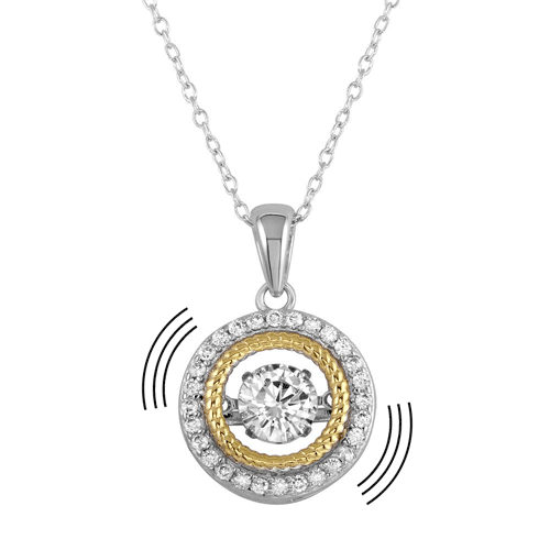 Silver 925 Rhodium Plated Open Pendant Necklace with Dancing CZ - STP01660 | Silver Palace Inc.