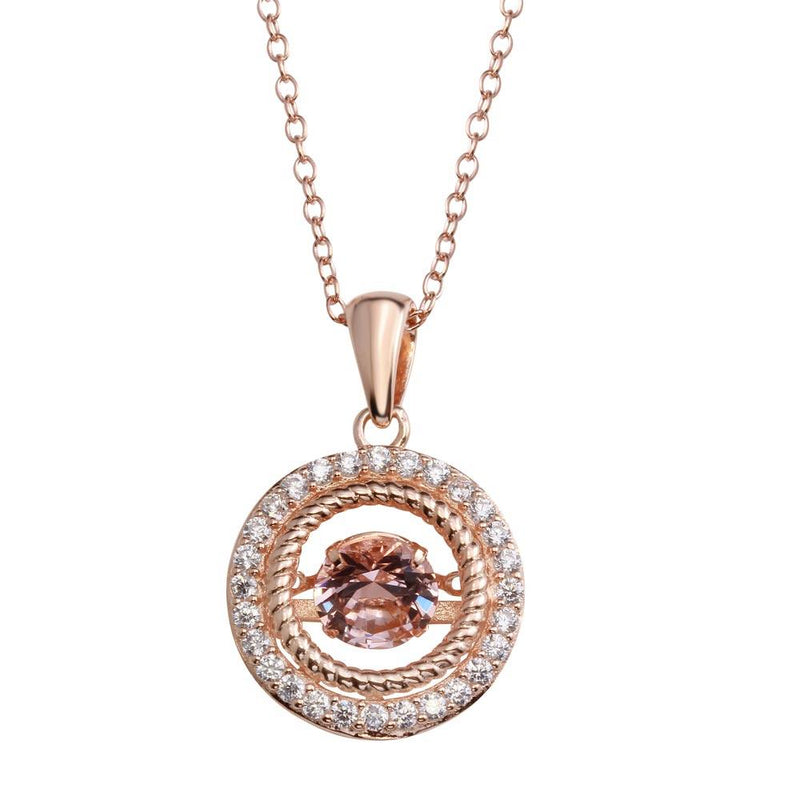 925 Rose Gold Plated Open Pendant Necklace with Dancing CZ - STP01660RGP | Silver Palace Inc.