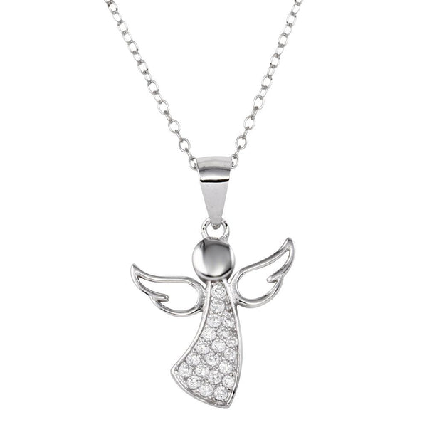 Silver 925 Rhodium Plated Angel Pendant Necklace with CZ - STP01662 | Silver Palace Inc.