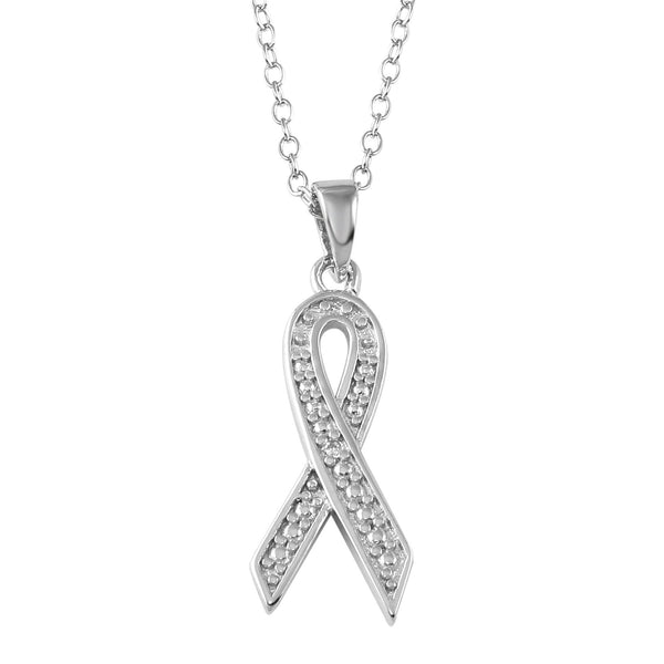Silver 925 CZ Rhodium Plated Ribbon Necklace - STP01665 | Silver Palace Inc.