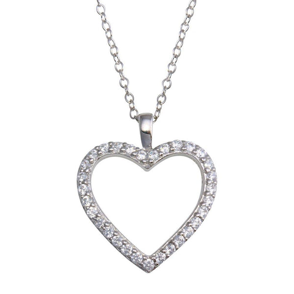 Silver 925 Rhodium Plated CZ Open Heart Necklace - STP01668 | Silver Palace Inc.