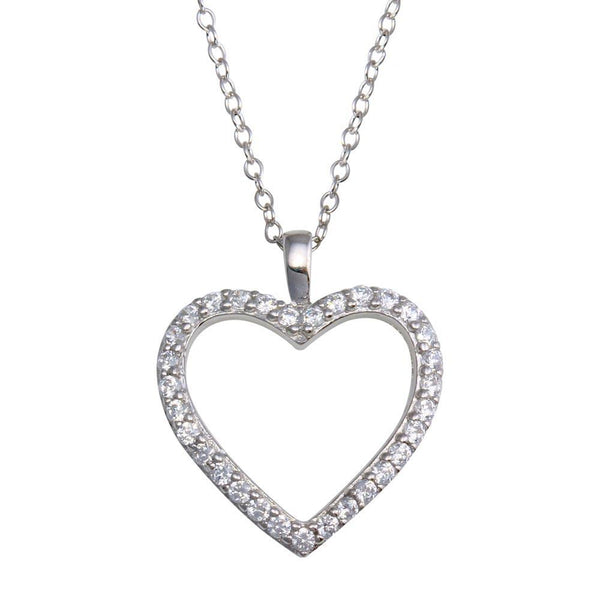 Silver 925 Rhodium Plated CZ Open Heart Necklace - STP01668