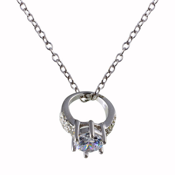 Silver 925 Mini CZ Ring Pendant Necklace - STP01669 | Silver Palace Inc.