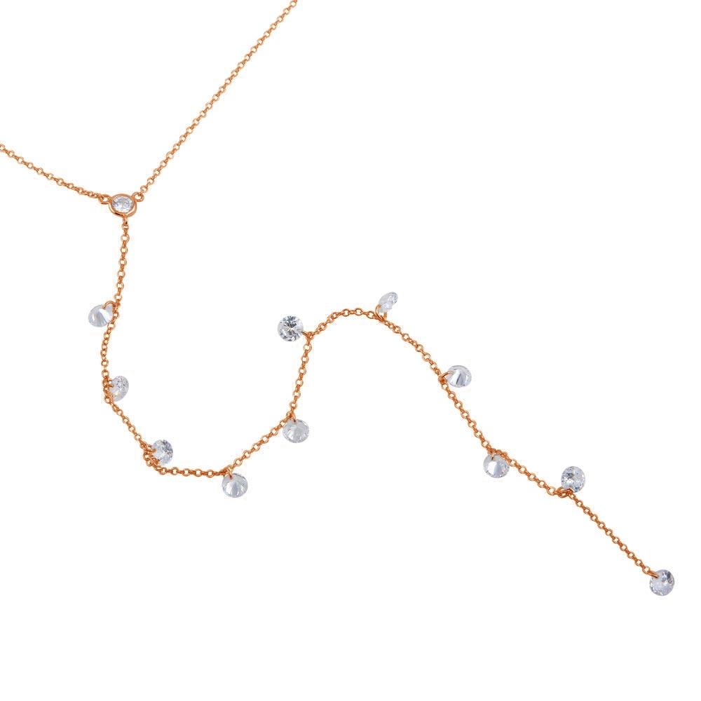 Silver 925 Rose Gold Plated Drop CZ Necklace - STP01670RGP | Silver Palace Inc.