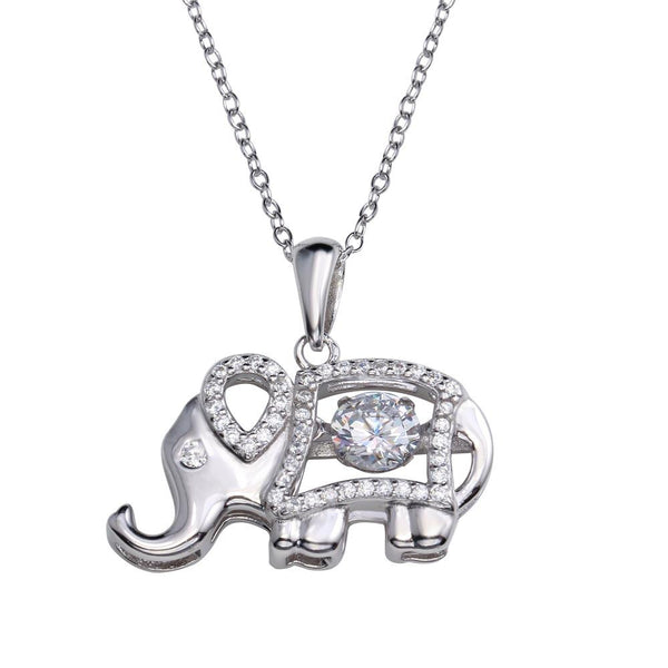 Silver 925 Rhodium Plated Elephant Pendant Necklace with Dancing CZ - STP01684RH | Silver Palace Inc.