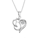 Silver 925 Rhodium Plated Cat Heart Necklace with Dancing CZ - STP01685 | Silver Palace Inc.