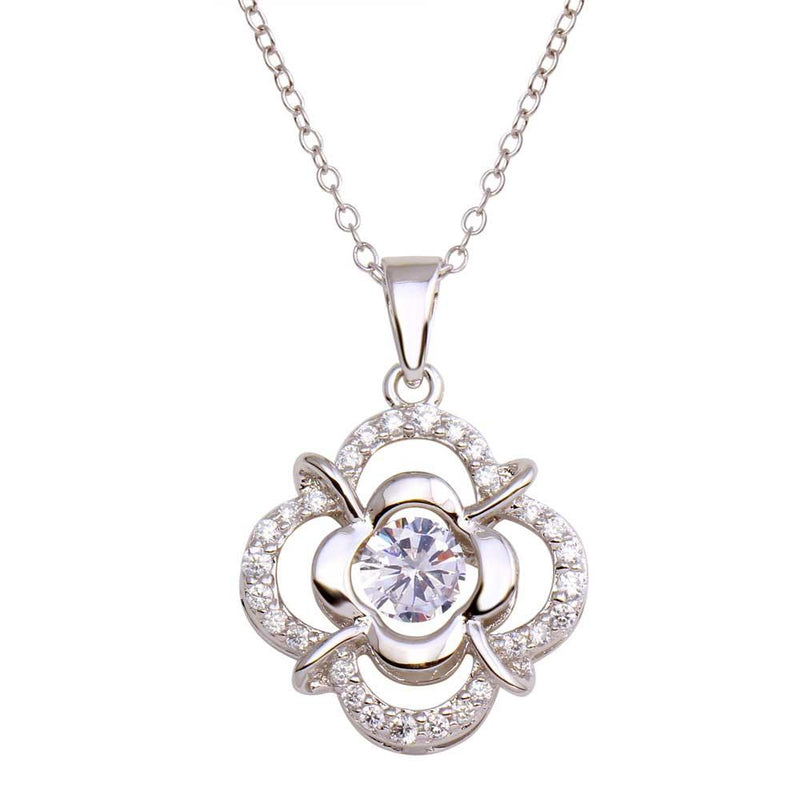Silver 925 Rhodium Open Flower Dancing CZ Necklace - STP01693 | Silver Palace Inc.