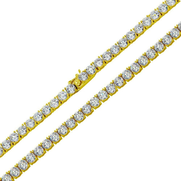Silver 925 Gold Plated Round CZ Link Chains 5mm - STP01708GP