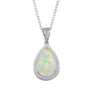 Silver 925 Rhodium Plated Teardrop Synthetic Opal Pendant Necklace with CZ - STP01711 | Silver Palace Inc.