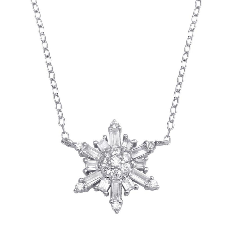 Silver 925 Rhodium Plated Snow Flakes CZ Necklace - STP01730 | Silver Palace Inc.