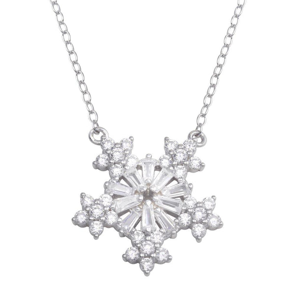Silver 925 Rhodium Plated Snow Flakes CZ Necklace - STP01731 | Silver Palace Inc.