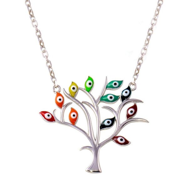 Silver 925 Rhodium Plated Evil Eye Tree of Life Necklaces - STP01738 | Silver Palace Inc.