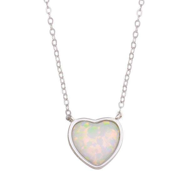 Silver 925 Rhodium Plated Heart Synthetic Opal Necklace with CZ - STP01739 | Silver Palace Inc.