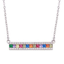 Silver 925 Rhodium Plated Rainbow Multi Color CZ Bar Necklace - STP01740 | Silver Palace Inc.
