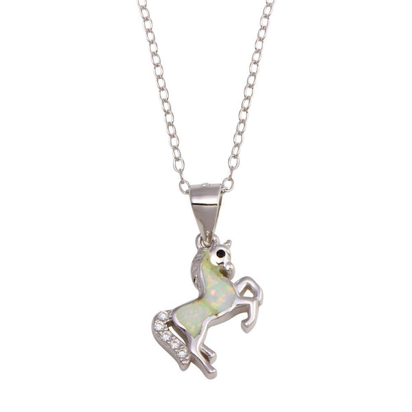Silver 925 Rhodium Plated Unicorn Synthetic Opal Necklace with CZ - STP01747 | Silver Palace Inc.