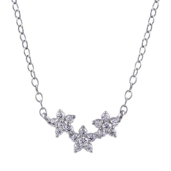 Silver 925 Rhodium Plated CZ Triple Flower Necklace - STP01755 | Silver Palace Inc.