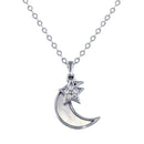 Rhodium Plated 925 Sterling Silver CZ Synthetic Mother of Pearl Star and Crescent Moon Necklace - STP01756 | Silver Palace Inc.