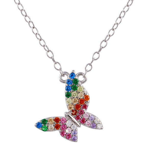 Silver 925 Black Rhodium Plated Rainbow CZ Butterfly Necklace - STP01759 | Silver Palace Inc.
