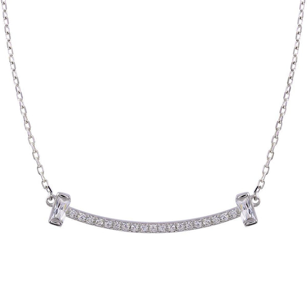 Rhodium Plated 925 Sterling Silver CZ Bar Necklace - STP01761 | Silver Palace Inc.