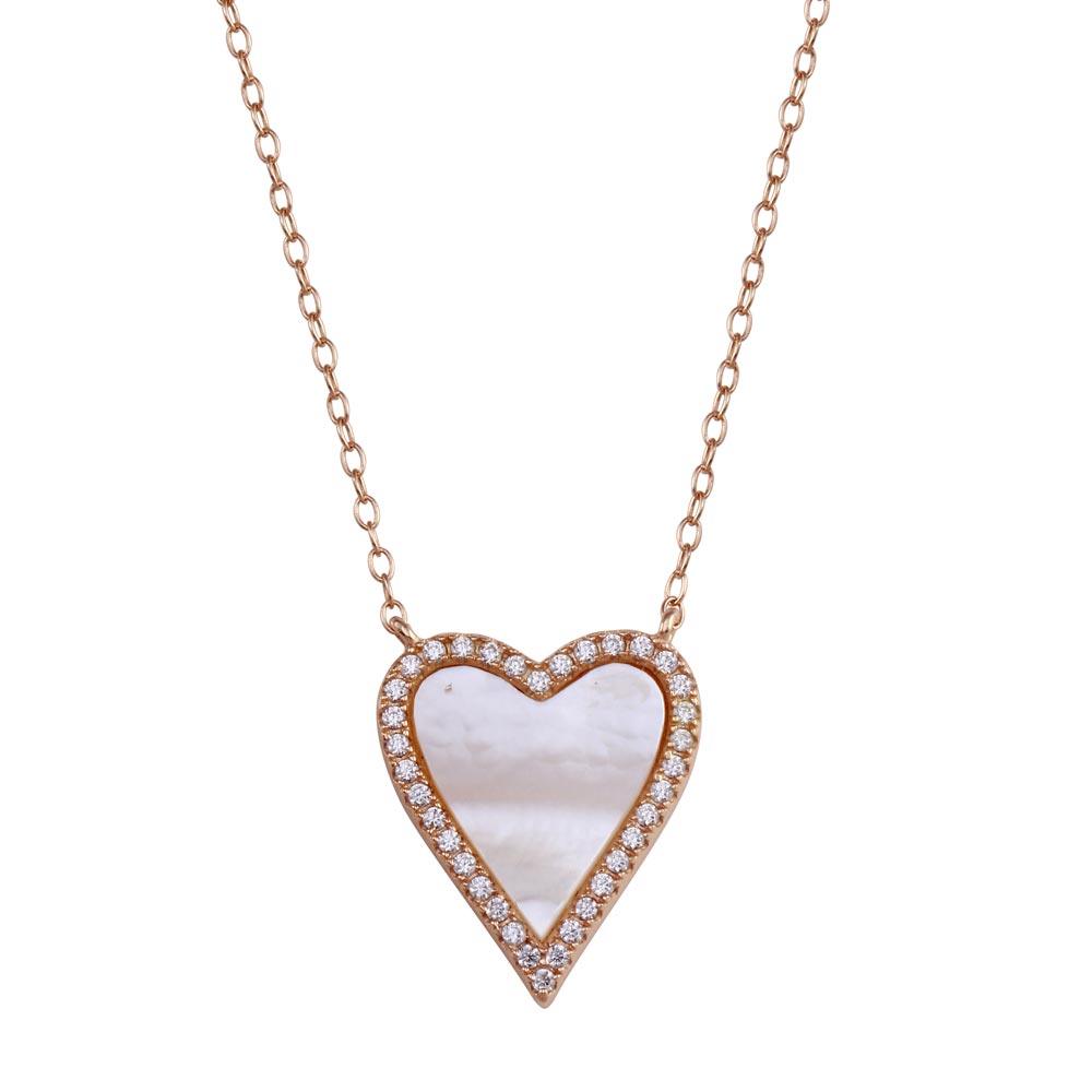 Silver 925 Rose Gold Plated Heart Mother of Pearl Necklace - STP01768RGP | Silver Palace Inc.