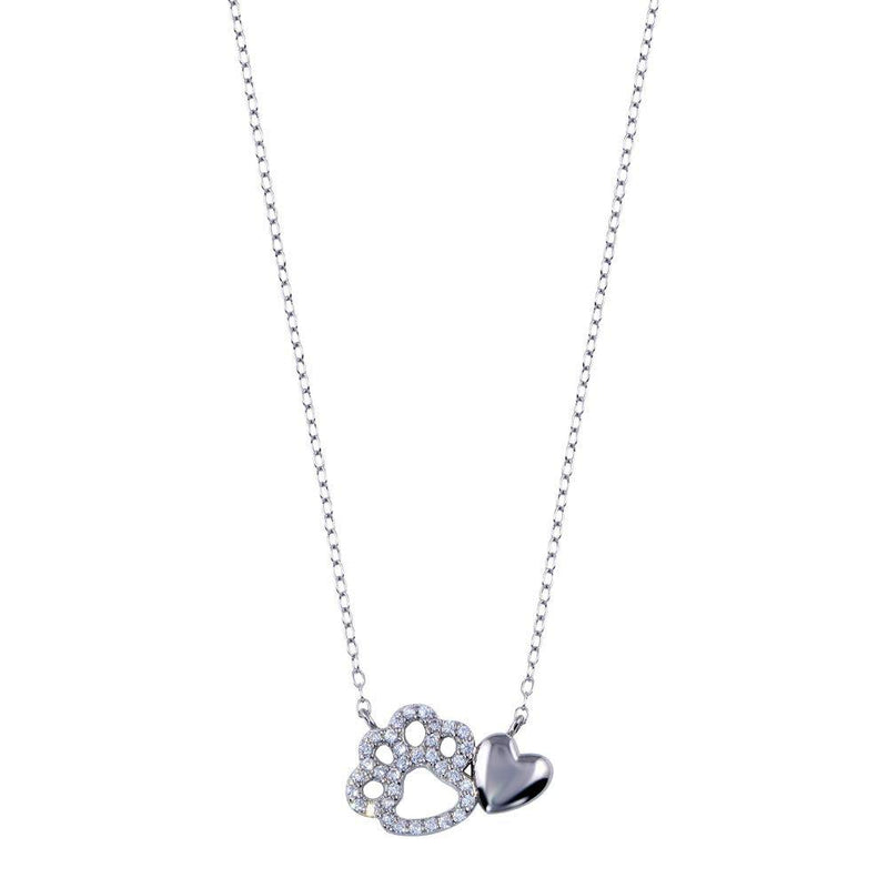 Rhodium Plated 925 Sterling Silver Dog Paw Heart Necklace - STP01781 | Silver Palace Inc.