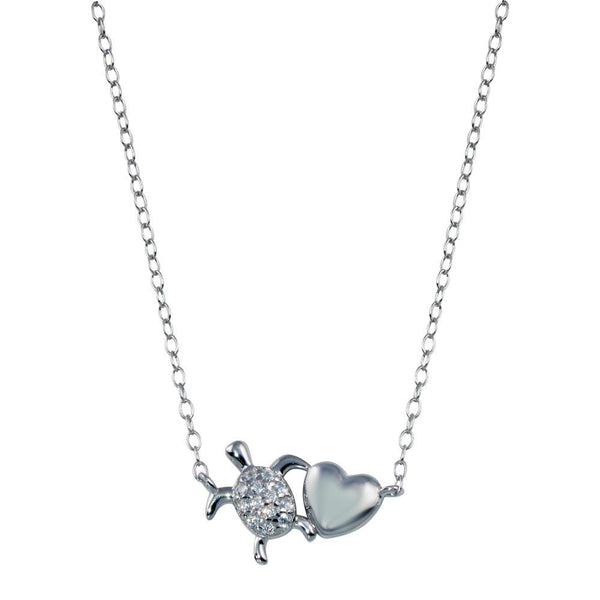Silver 925 Rhodium Plated Turtle Heart Necklace - STP01785 | Silver Palace Inc.