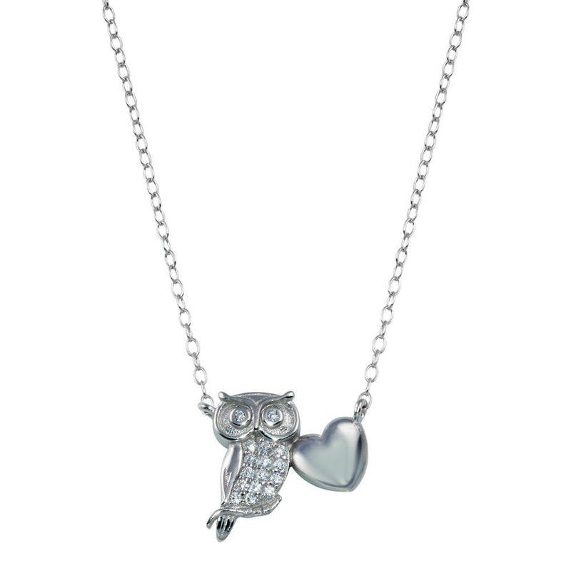 Silver 925 Rhodium Plated Owl Heart Necklace - STP01787 | Silver Palace Inc.