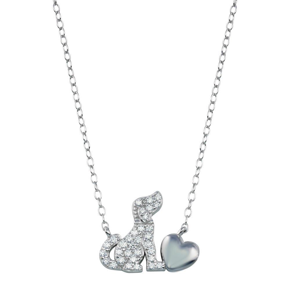 Rhodium Plated 925 Sterling Silver Dog Heart Necklace - STP01789 | Silver Palace Inc.