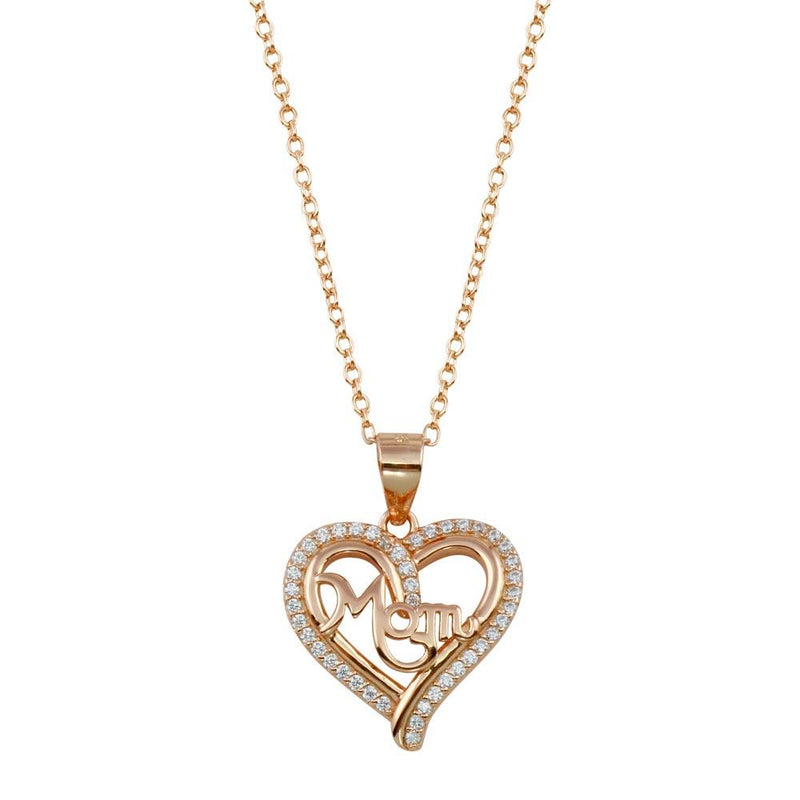Silver 925 Rose Gold Plated Mom Heart CZ Pendant - STP01790 | Silver Palace Inc.