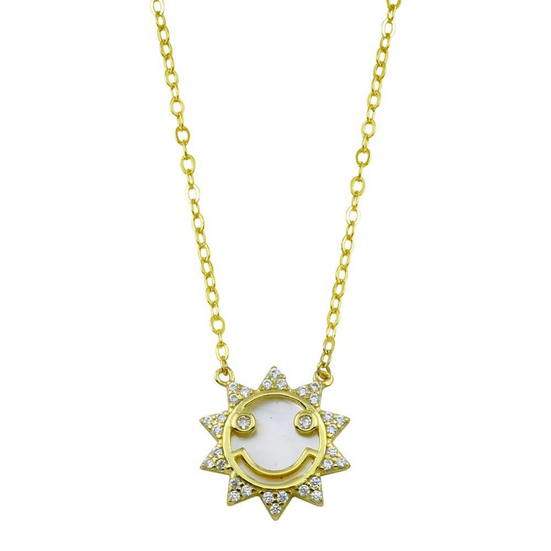 Silver 925 Gold Plated CZ Synthetic MOP Sun Necklace - STP01793GP | Silver Palace Inc.