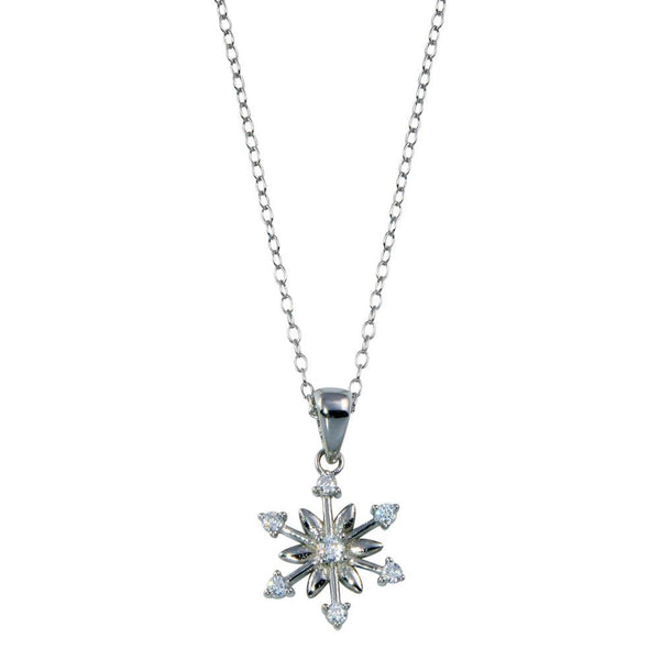Silver 925 Rhodium Plated Flowers and Arrows CZ Necklace - STP01794 | Silver Palace Inc.